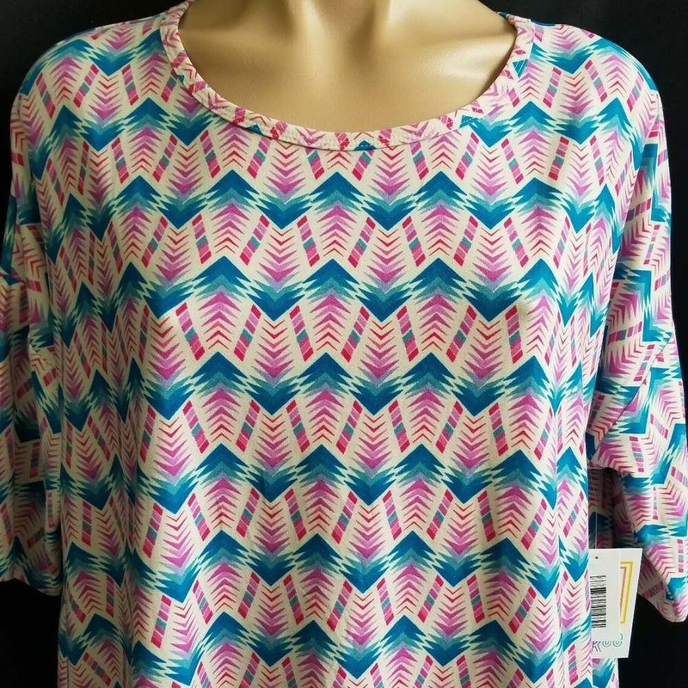 LuLaRoe Irma Top Tunic Tribal Arrows Pink Blue